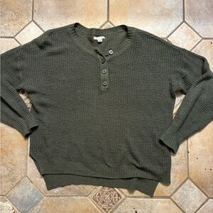 American Eagle green waffle knit henley oversize top grunge boho baggy XS